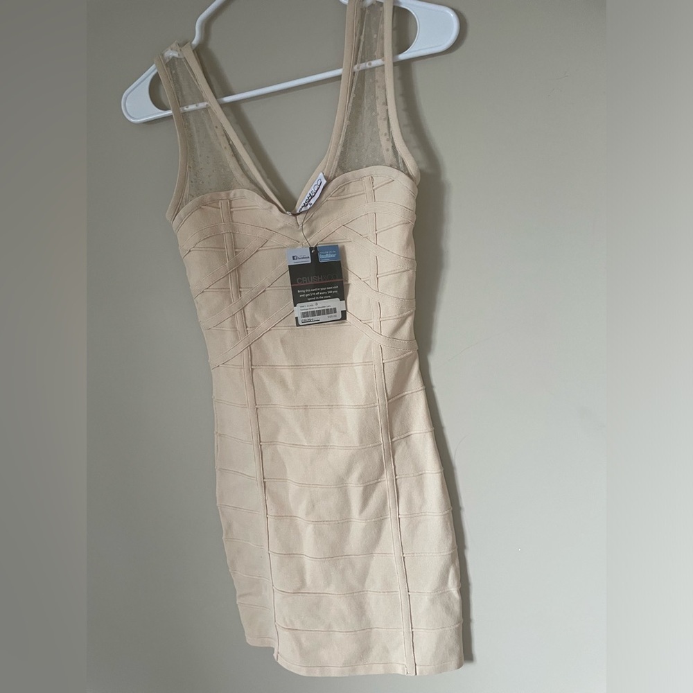 Crush&Co Mini Beige bandage Bodycoon Dress NWT size Small